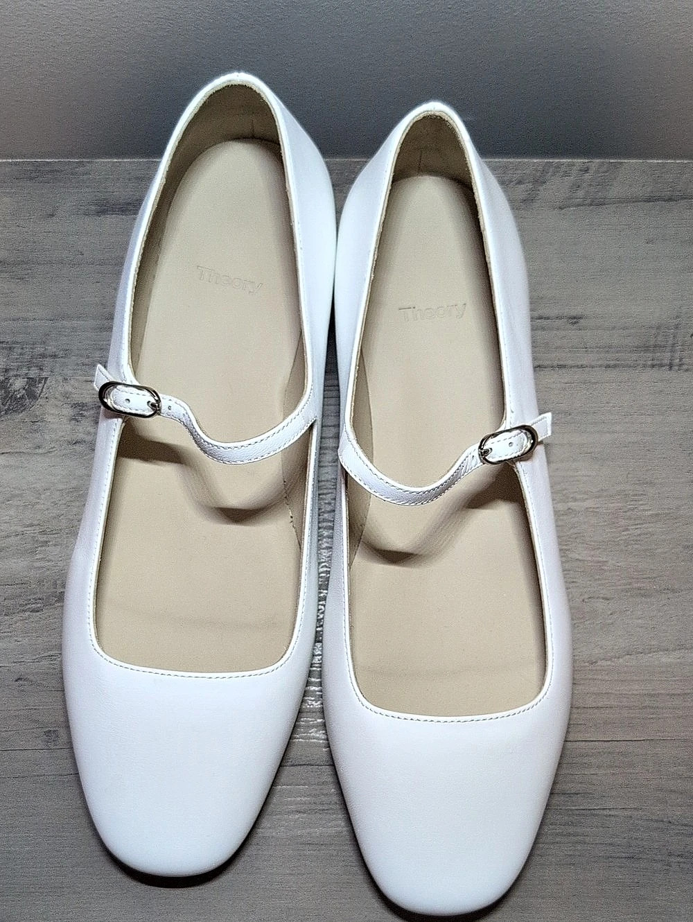 Theory White Mary Jane Heels Like New